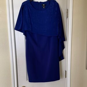 DKNY Cobalt Blue Cape-Overlay Midi Dress